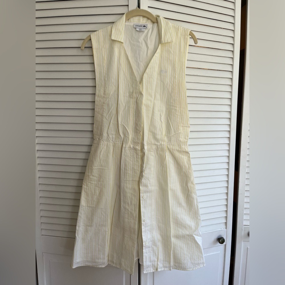 Lacoste Sleeveless Midi Shirt Dress in Light Yellow Stripe